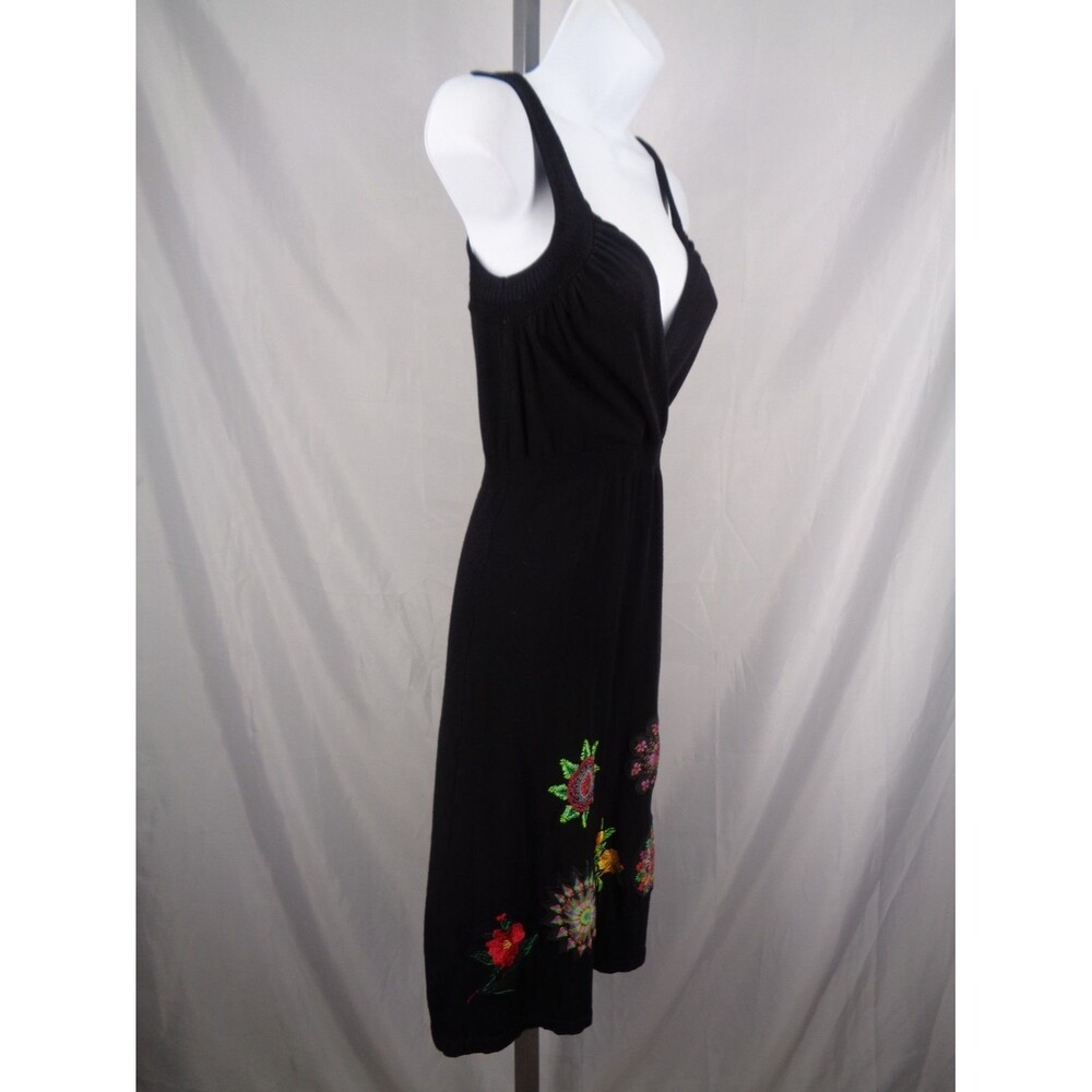 Desigual Black Knit Applique Dress Size Small Floral Starburst Embroidered - Picture 4 of 16